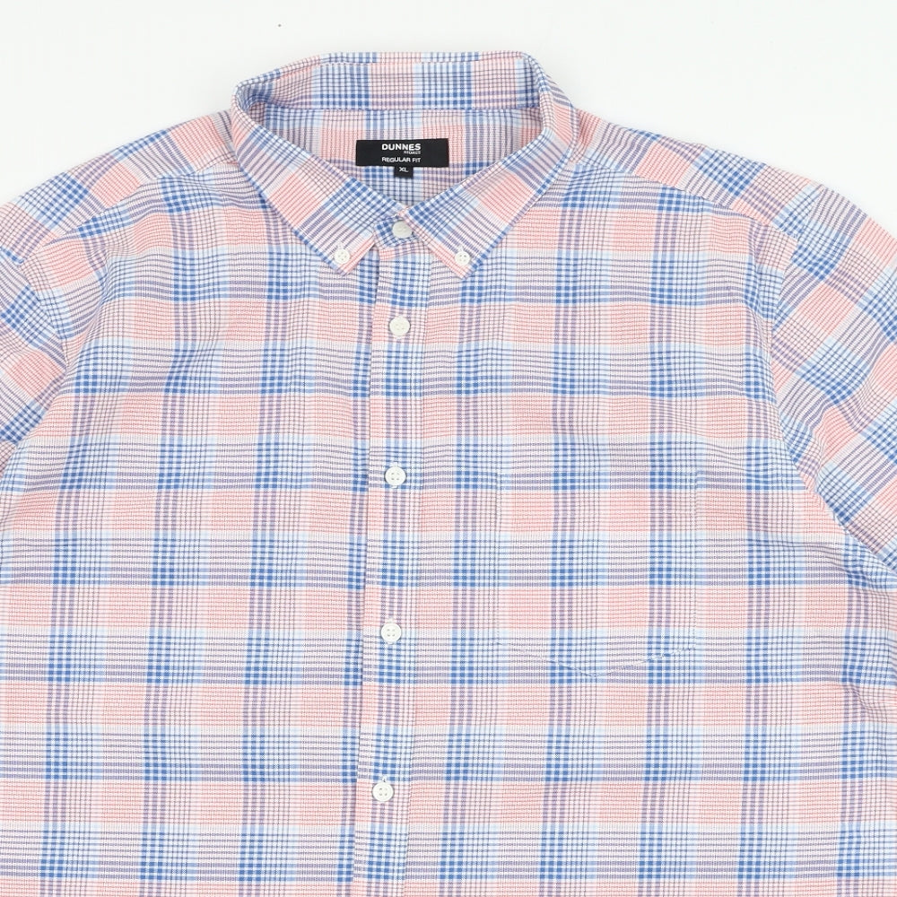Dunnes Stores Mens Pink Check Cotton  Button-Up Size XL Collared Button