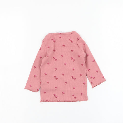 F&F Girls Pink Floral Cotton Basic T-Shirt Size 0-3 Months Round Neck Pullover