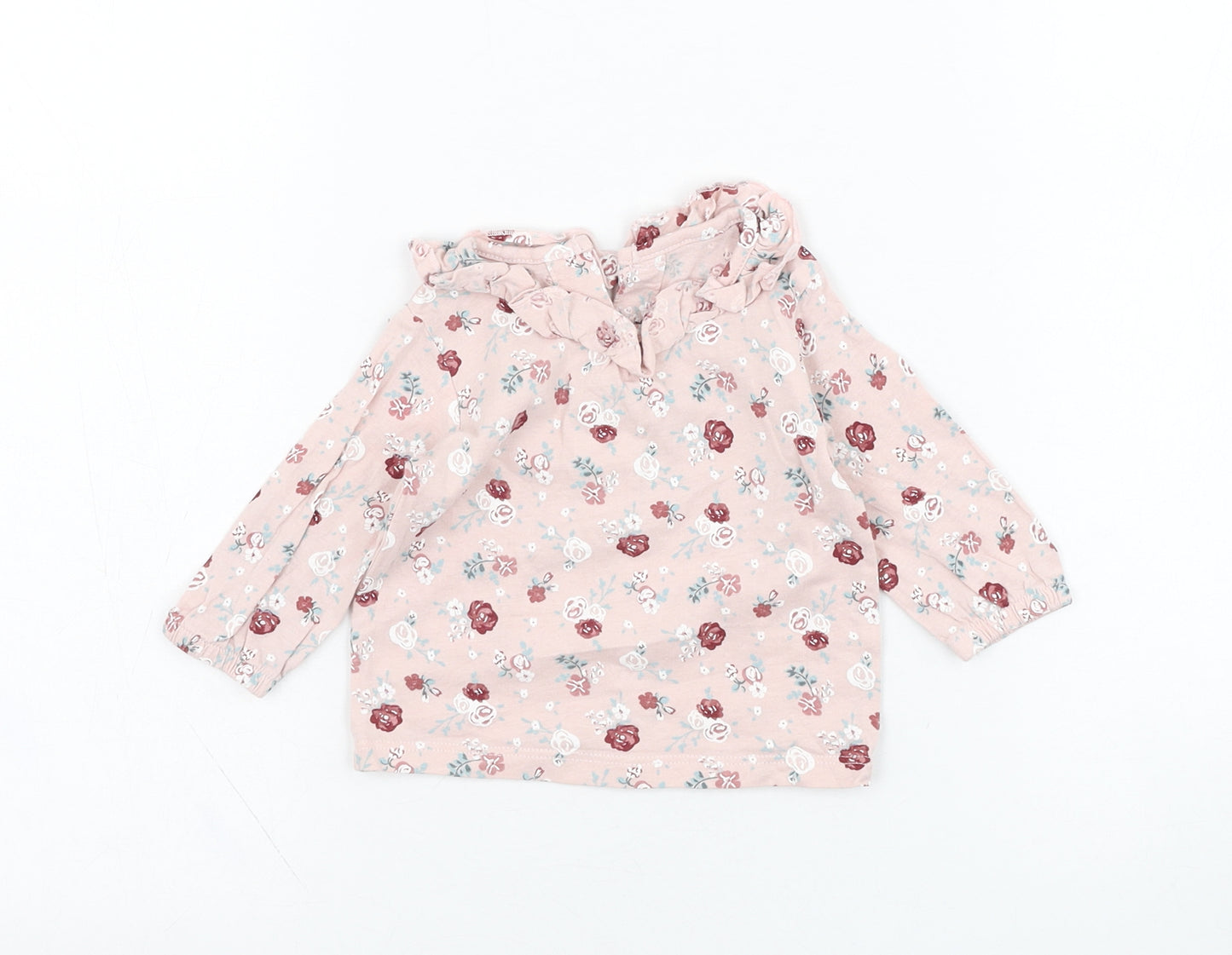 Matalan Girls Pink Floral Cotton Basic T-Shirt Size 0-3 Months Round Neck Pullover