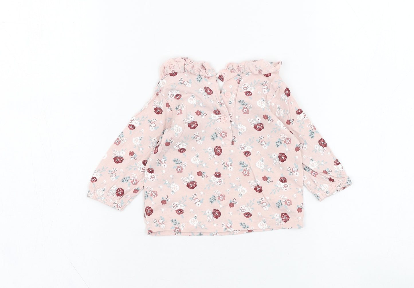 Matalan Girls Pink Floral Cotton Basic T-Shirt Size 0-3 Months Round Neck Pullover