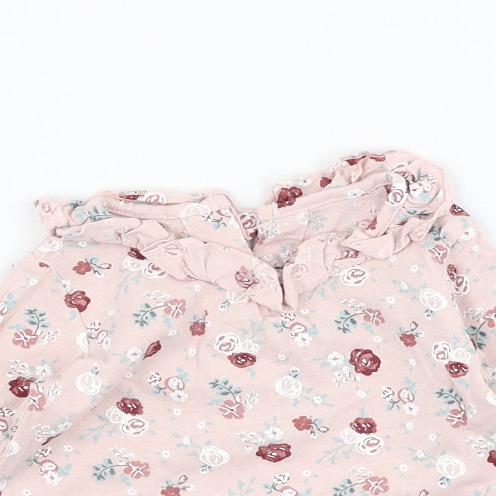 Matalan Girls Pink Floral Cotton Basic T-Shirt Size 0-3 Months Round Neck Pullover