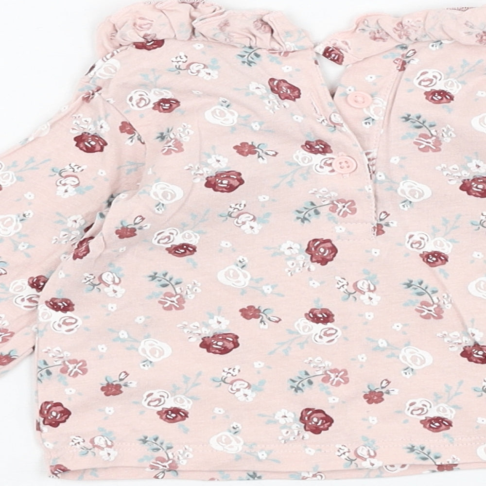 Matalan Girls Pink Floral Cotton Basic T-Shirt Size 0-3 Months Round Neck Pullover