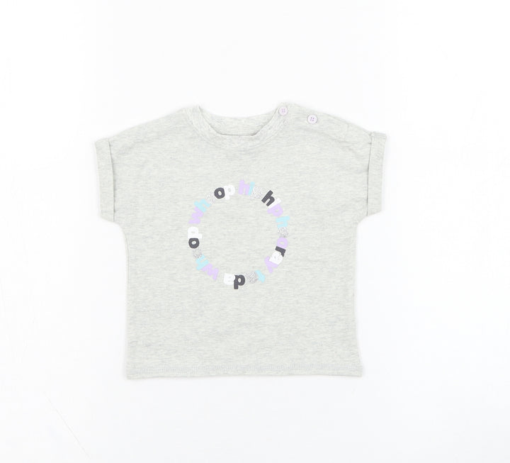 Mint Velvet Girls Grey Cotton Basic T-Shirt Size 0-3 Months Round Neck Pullover - Hooray