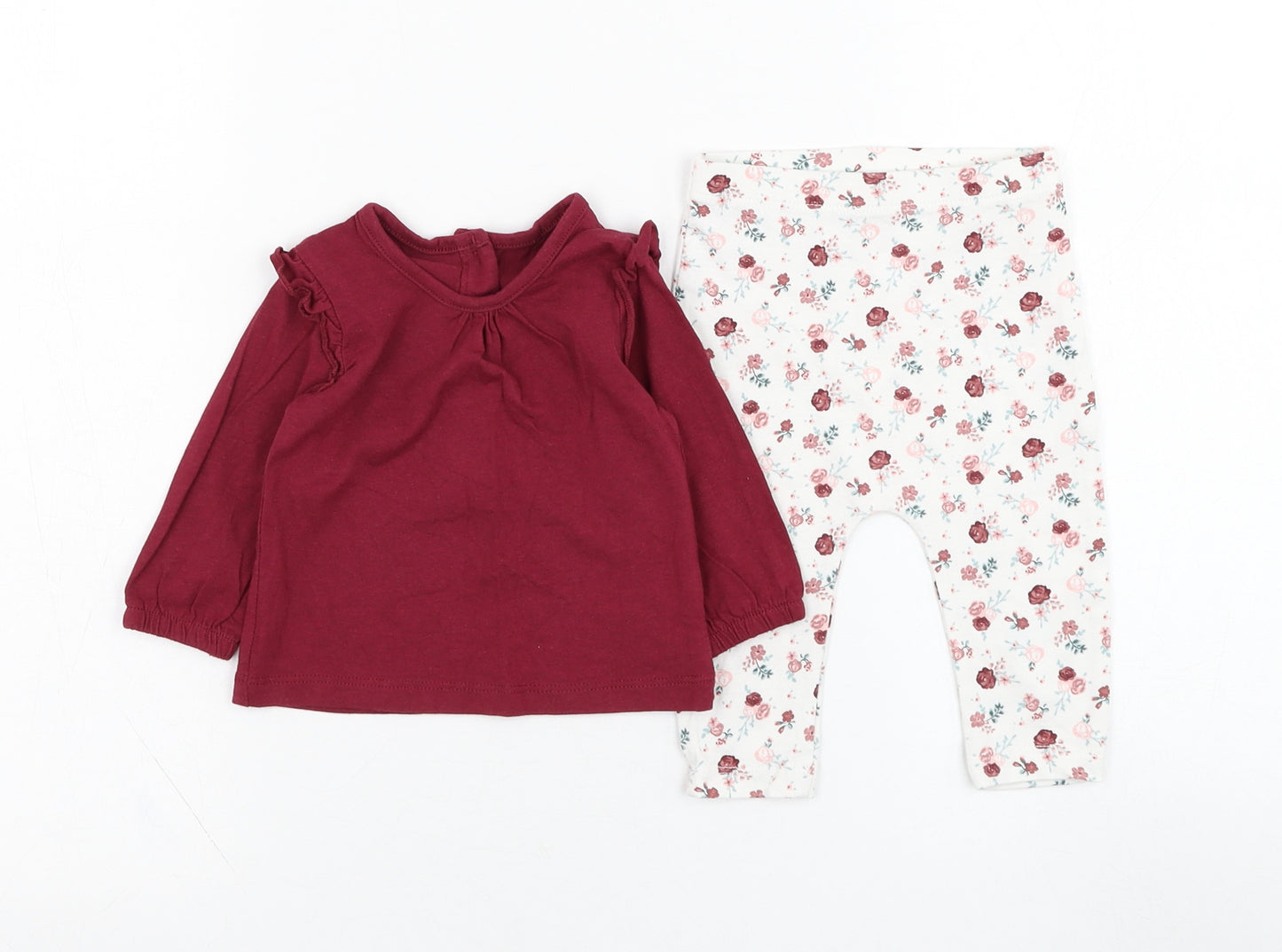 Matalan Girls Red Floral Cotton Trousers Outfit/Set Size 0-3 Months  Pullover