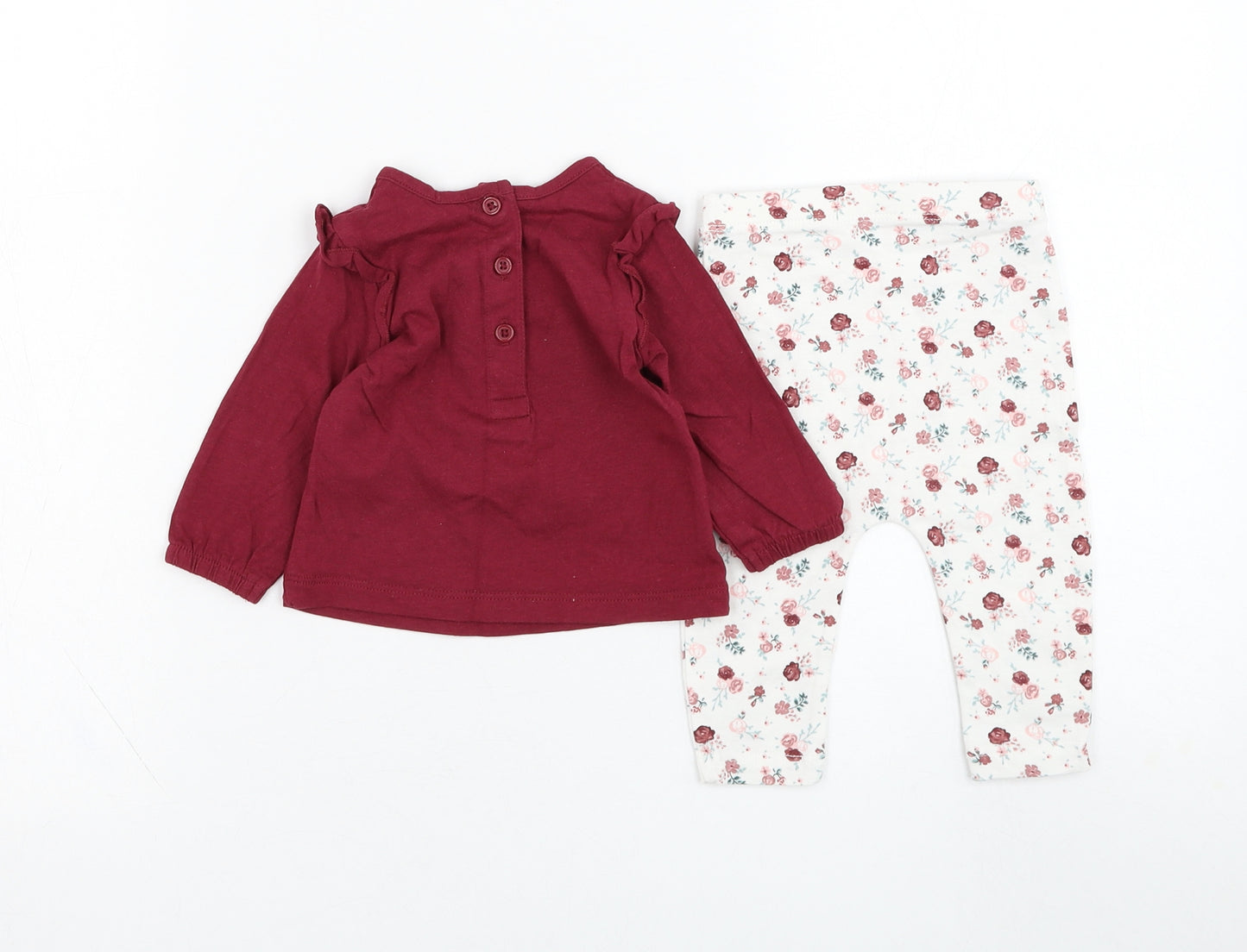 Matalan Girls Red Floral Cotton Trousers Outfit/Set Size 0-3 Months  Pullover