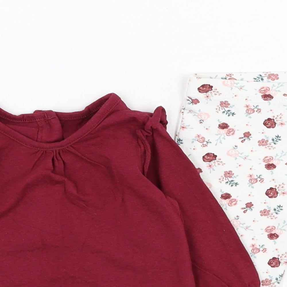 Matalan Girls Red Floral Cotton Trousers Outfit/Set Size 0-3 Months  Pullover