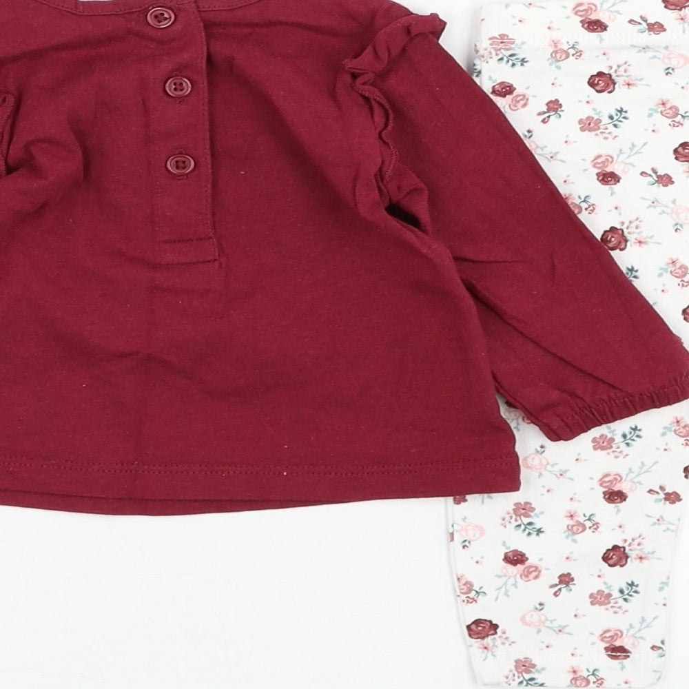 Matalan Girls Red Floral Cotton Trousers Outfit/Set Size 0-3 Months  Pullover