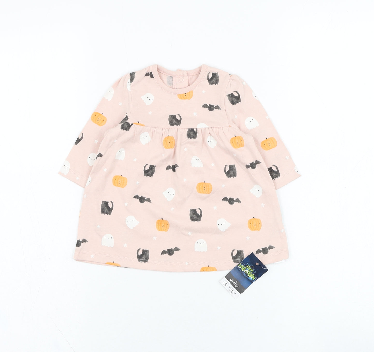 George Girls Pink  Cotton Skater Dress  Size 0-3 Months  Round Neck Pullover - Halloween