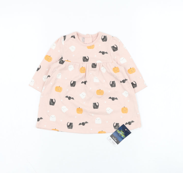 George Girls Pink  Cotton Skater Dress  Size 0-3 Months  Round Neck Pullover - Halloween