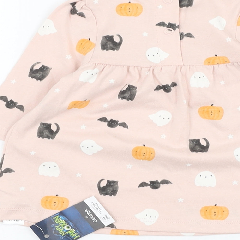 George Girls Pink  Cotton Skater Dress  Size 0-3 Months  Round Neck Pullover - Halloween