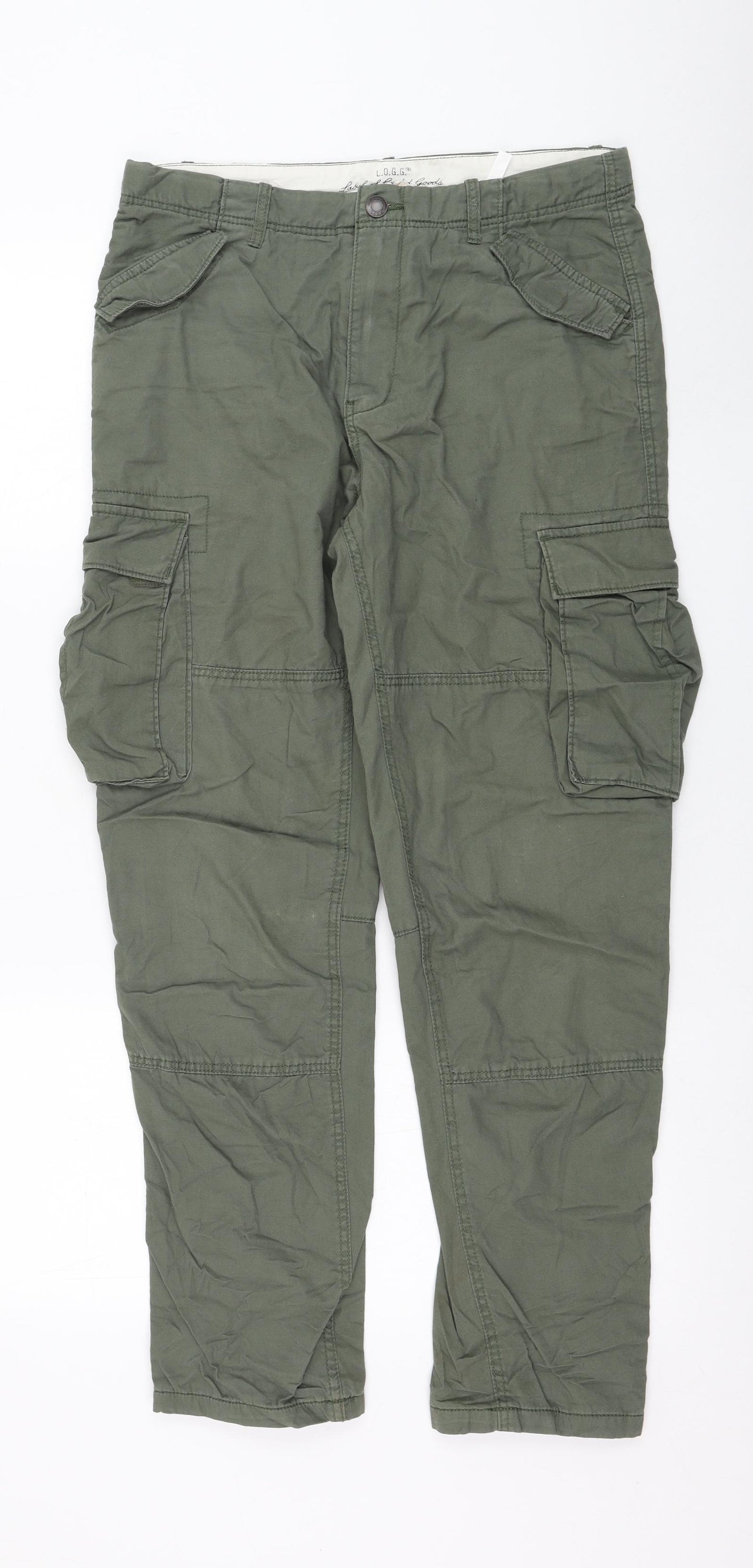 H&M Boys Green  Cotton Cargo Trousers Size 13-14 Years  Regular Zip