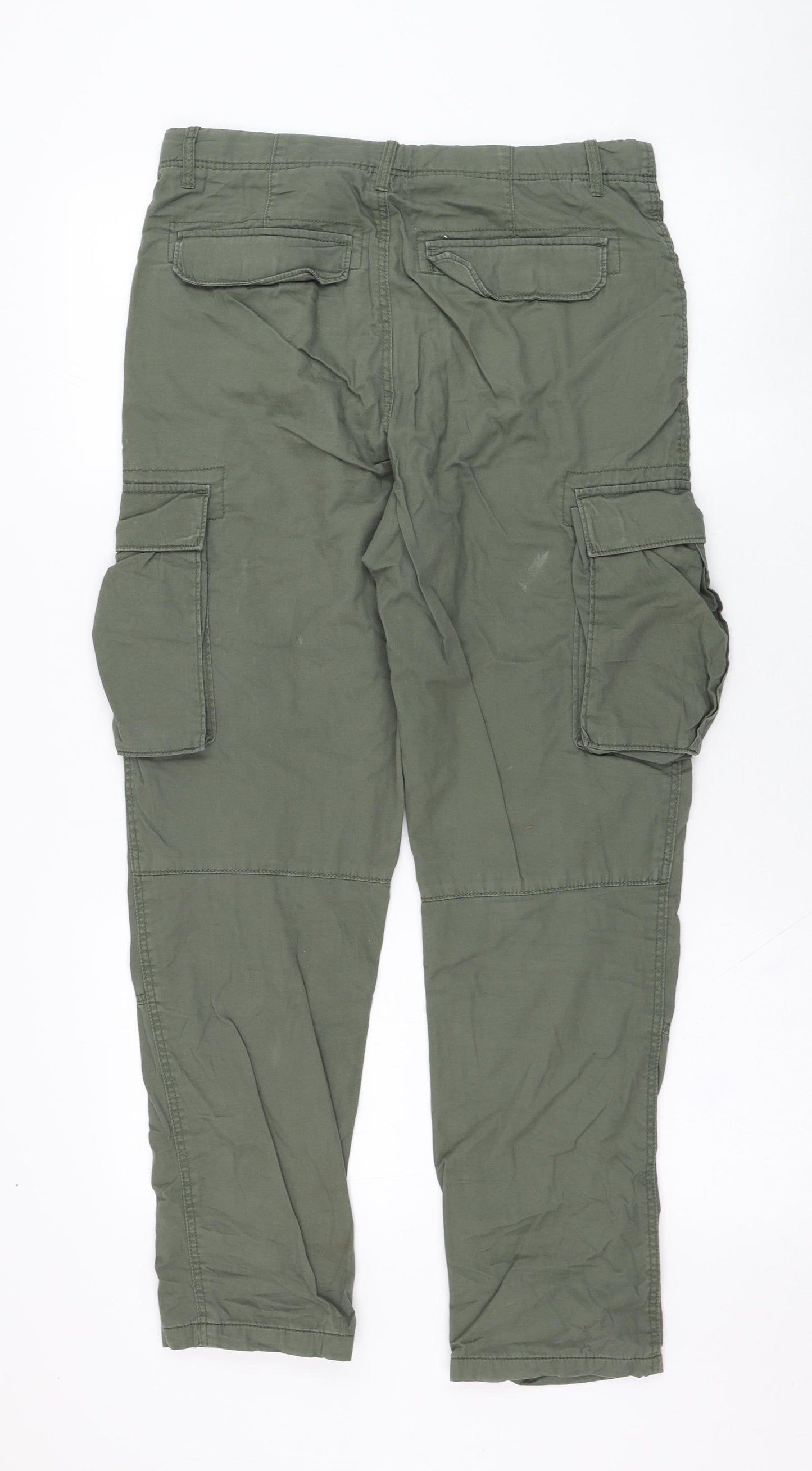 H&M Boys Green  Cotton Cargo Trousers Size 13-14 Years  Regular Zip