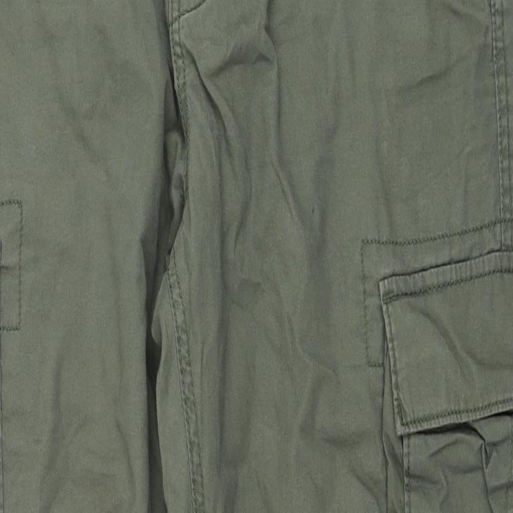 H&M Boys Green  Cotton Cargo Trousers Size 13-14 Years  Regular Zip