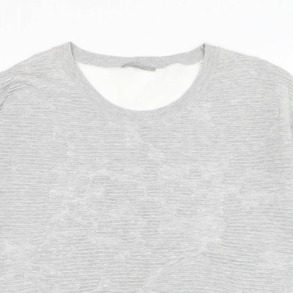 TUZZI Womens Grey Round Neck  Viscose Pullover Jumper Size 14