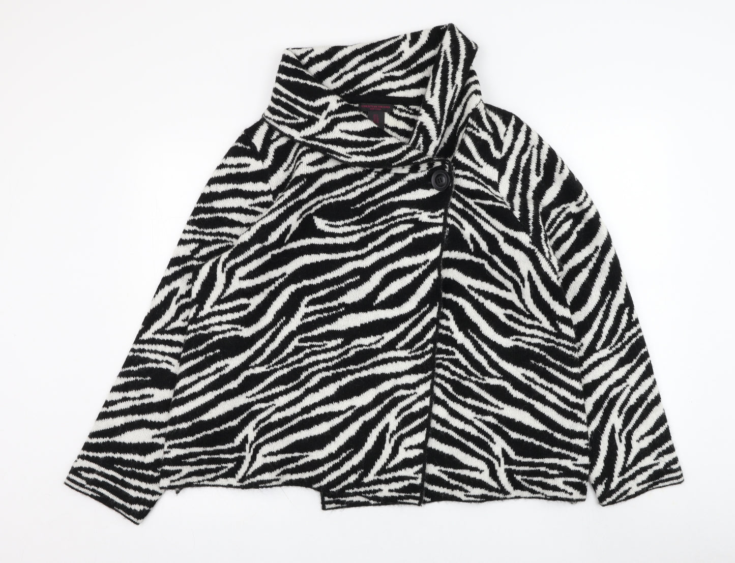 Christian Siriano Womens Black Roll Neck Animal Print Acrylic Cardigan Jumper Size 20