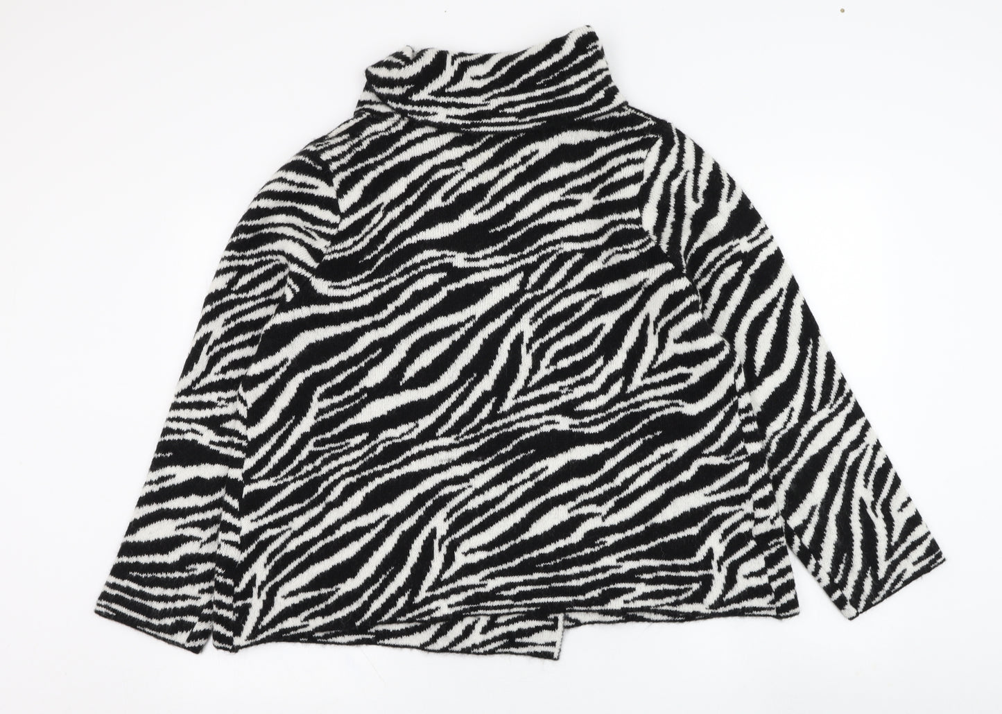 Christian Siriano Womens Black Roll Neck Animal Print Acrylic Cardigan Jumper Size 20