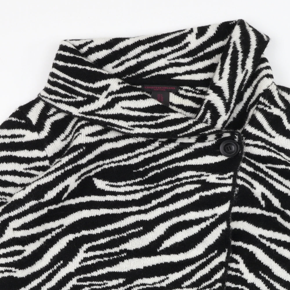Christian Siriano Womens Black Roll Neck Animal Print Acrylic Cardigan Jumper Size 20