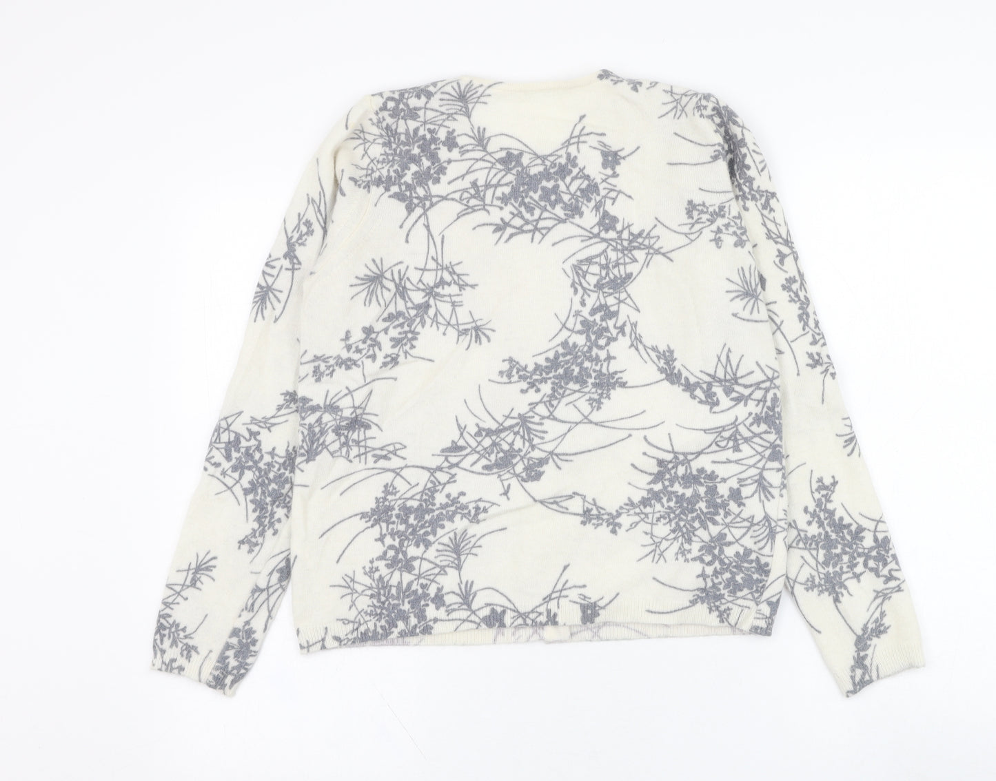 Marks and Spencer Womens Ivory Round Neck Floral Angora Cape Jumper Size 12
