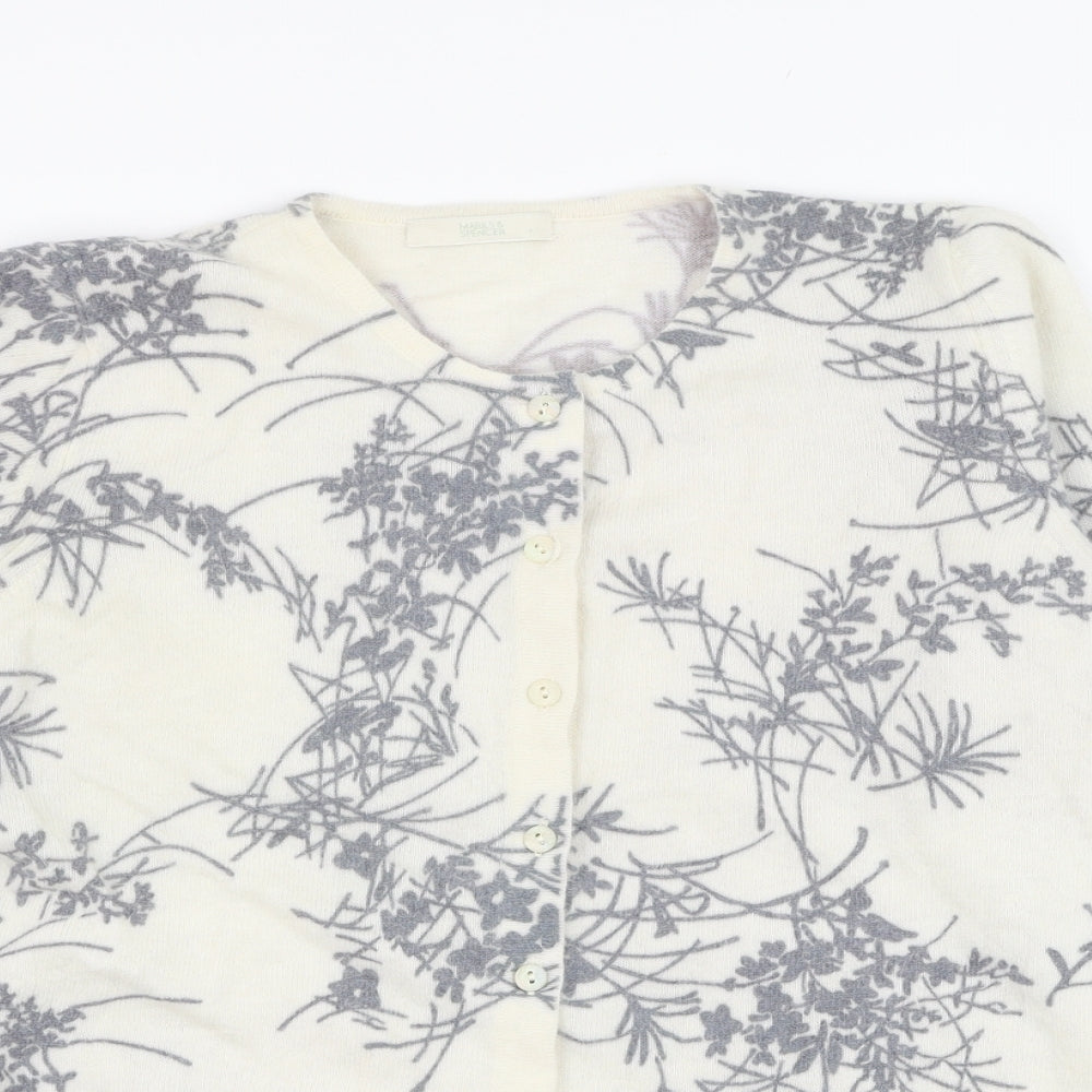 Marks and Spencer Womens Ivory Round Neck Floral Angora Cape Jumper Size 12
