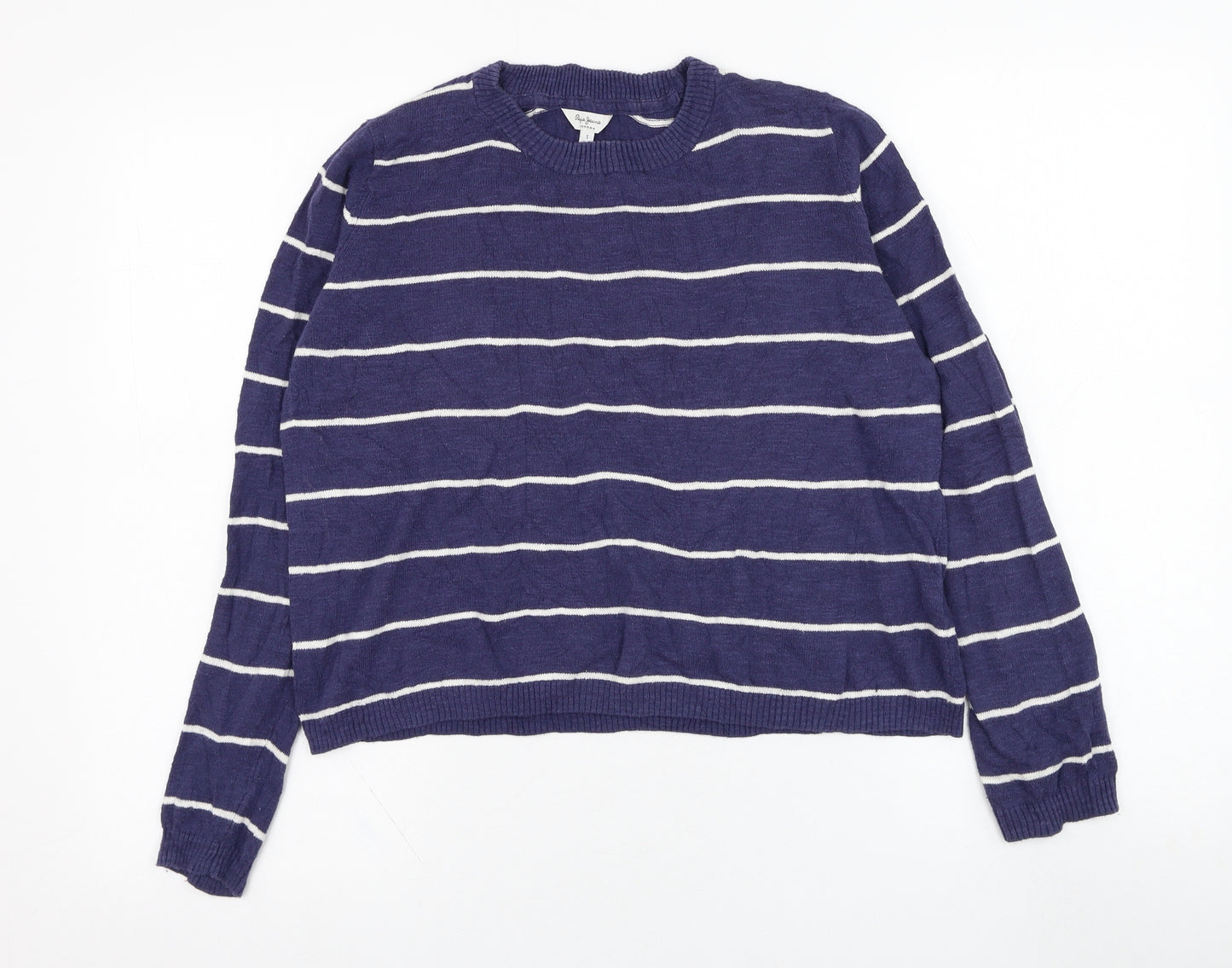 Pepe Jeans Womens Black Round Neck Striped Cotton Pullover Jumper Size S