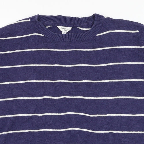 Pepe Jeans Womens Black Round Neck Striped Cotton Pullover Jumper Size S