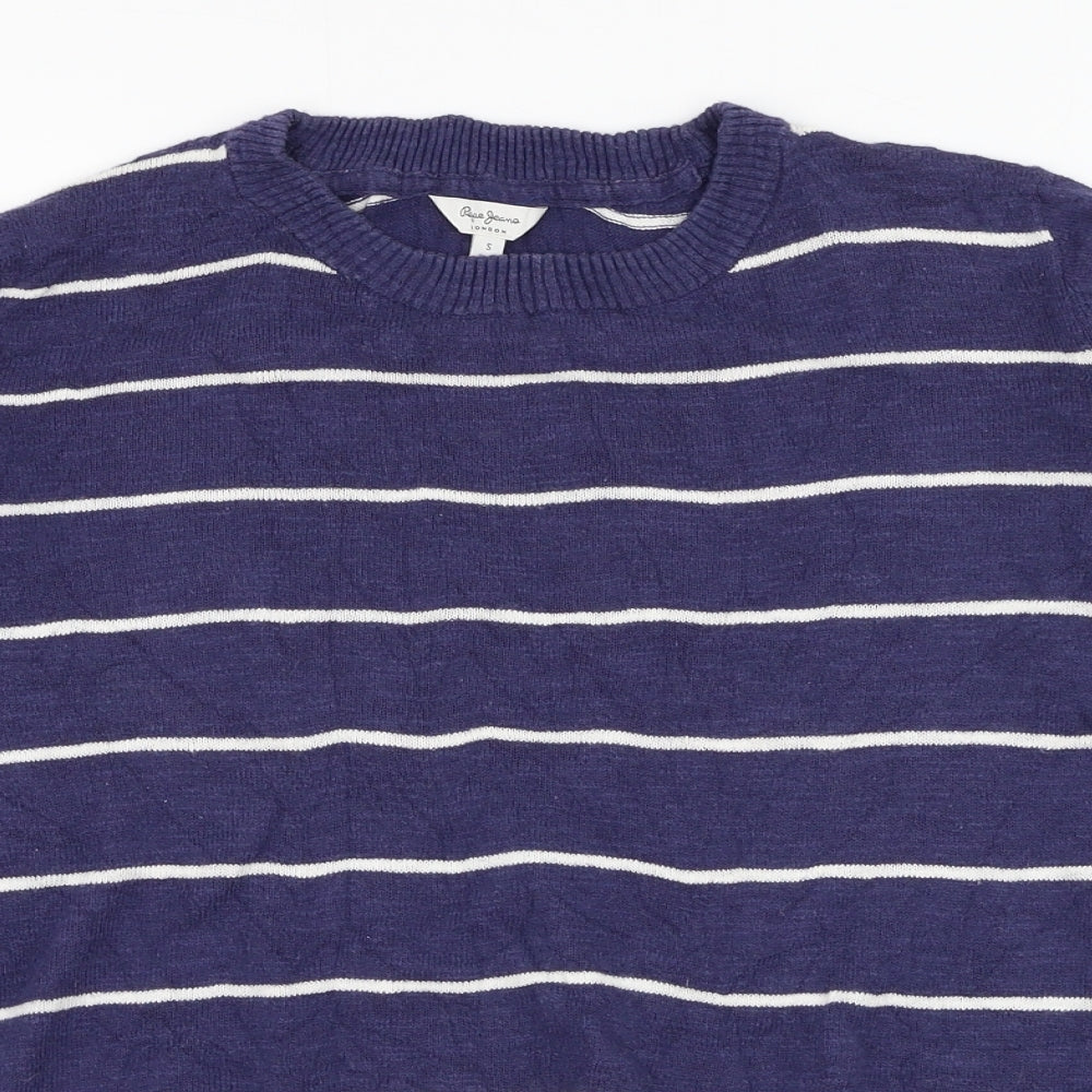 Pepe Jeans Womens Black Round Neck Striped Cotton Pullover Jumper Size S