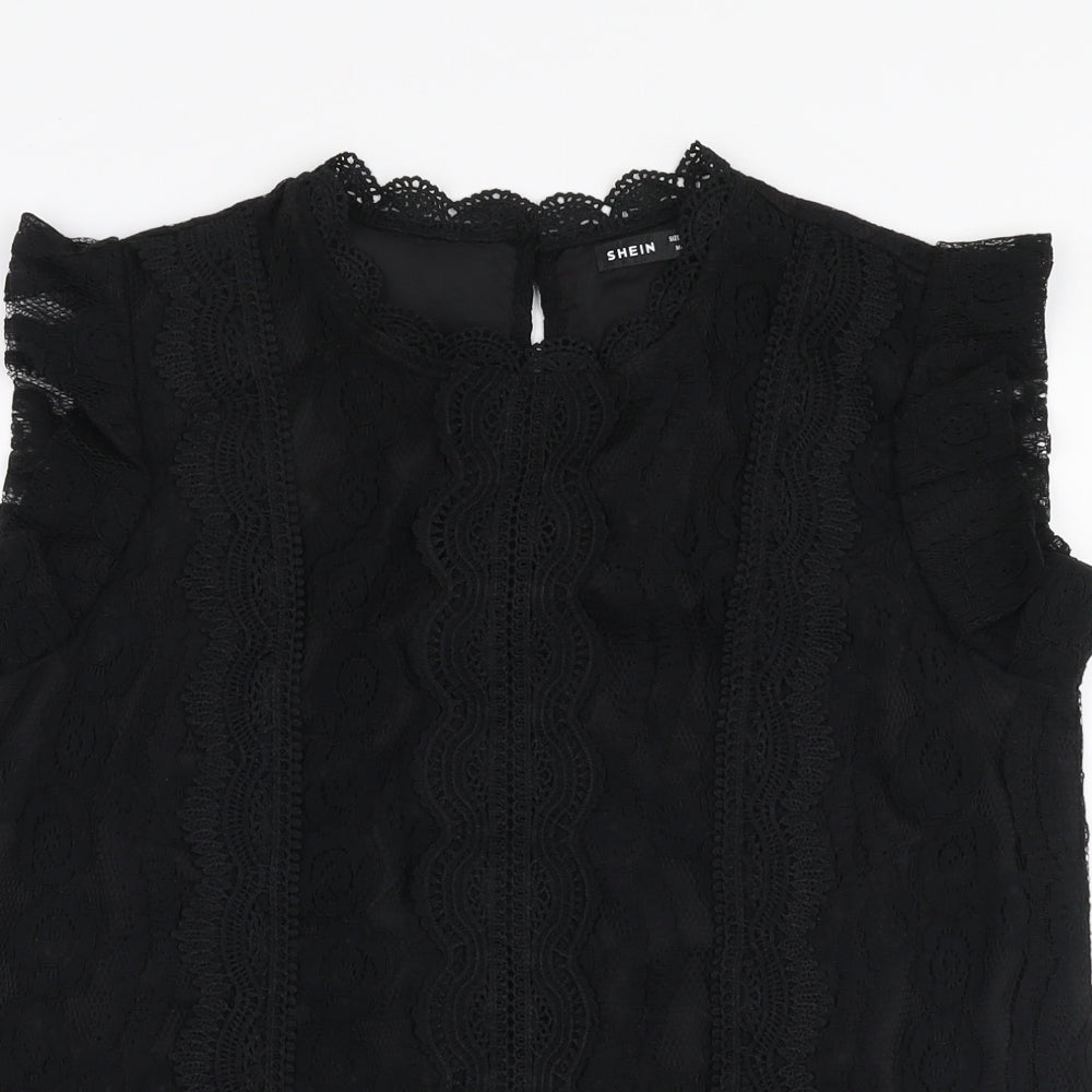SheIn Womens Black  Polyester Basic Blouse Size S High Neck