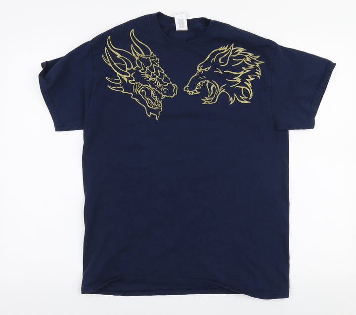Gildan Mens Blue Cotton T-Shirt Size M Round Neck - Game of thrones