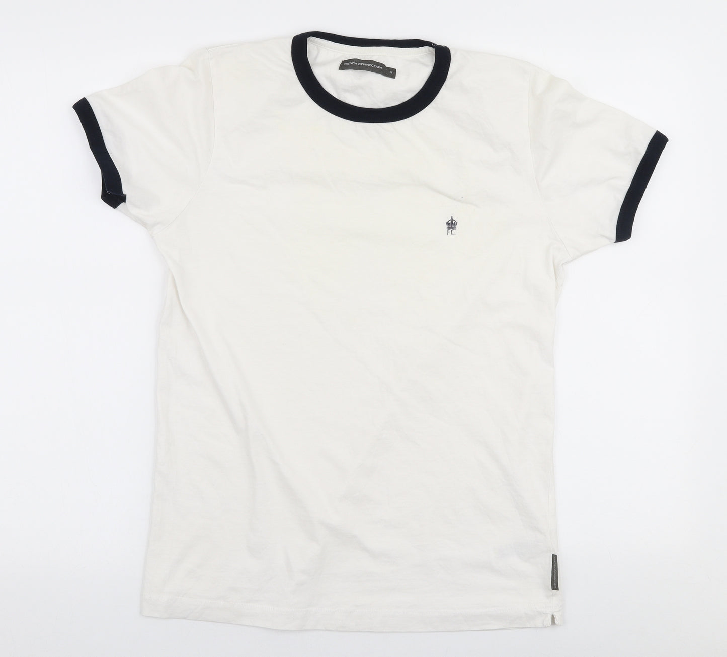 French Connection Mens White  Cotton  T-Shirt Size M Round Neck