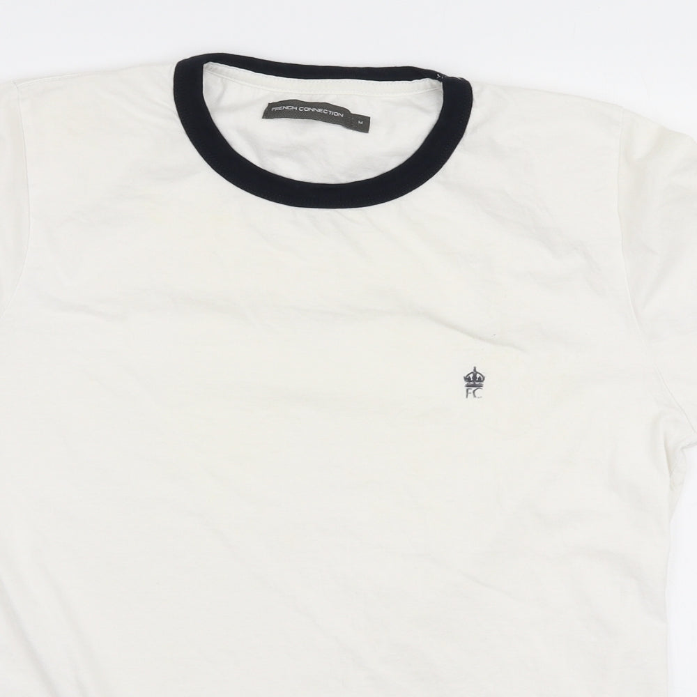 French Connection Mens White  Cotton  T-Shirt Size M Round Neck