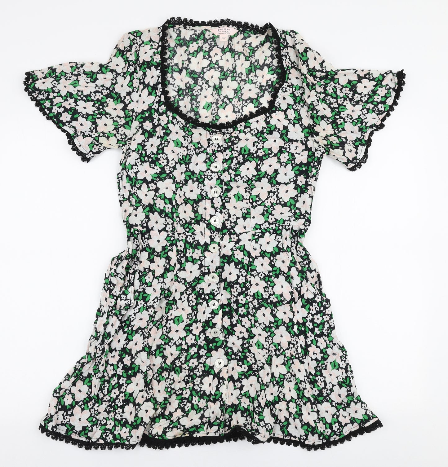 Miss Selfridge Womens Multicoloured Floral 100% Cotton A-Line  Size 12  V-Neck Pullover