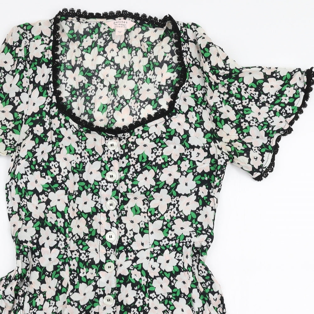 Miss Selfridge Womens Multicoloured Floral 100% Cotton A-Line  Size 12  V-Neck Pullover