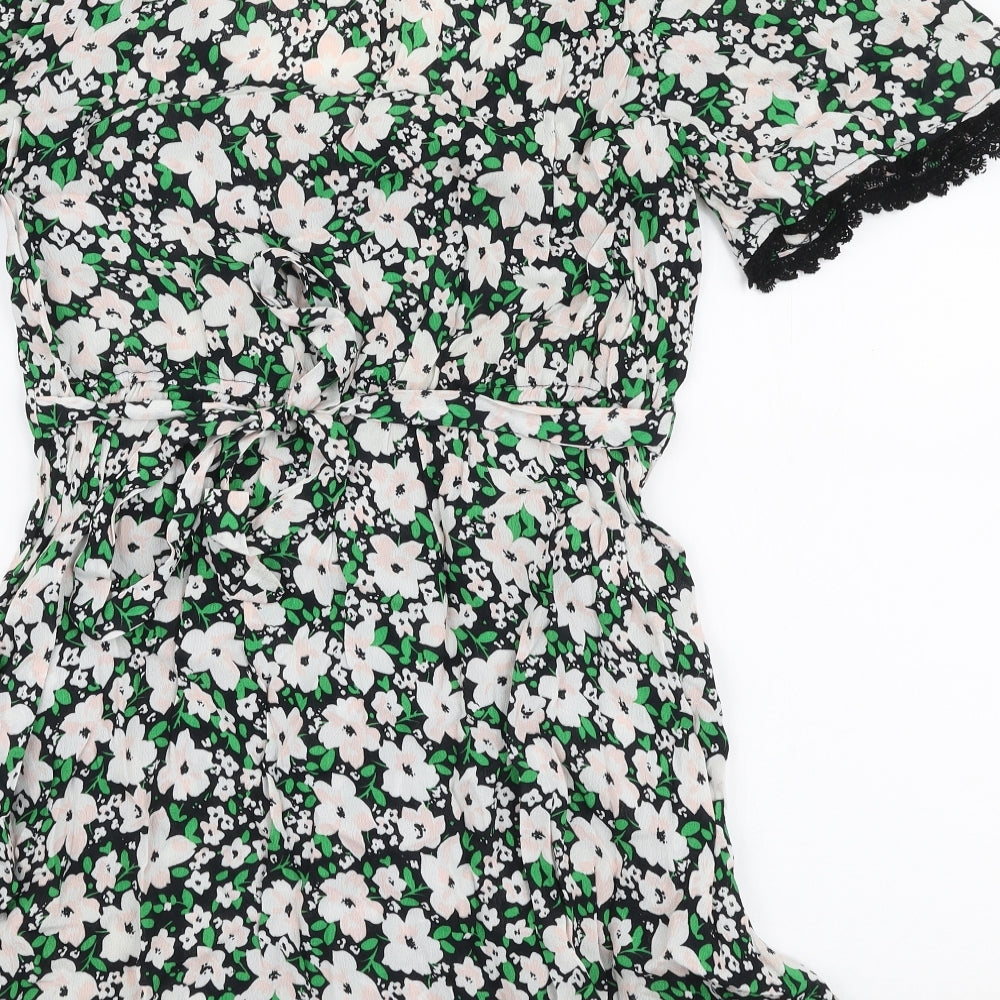Miss Selfridge Womens Multicoloured Floral 100% Cotton A-Line  Size 12  V-Neck Pullover