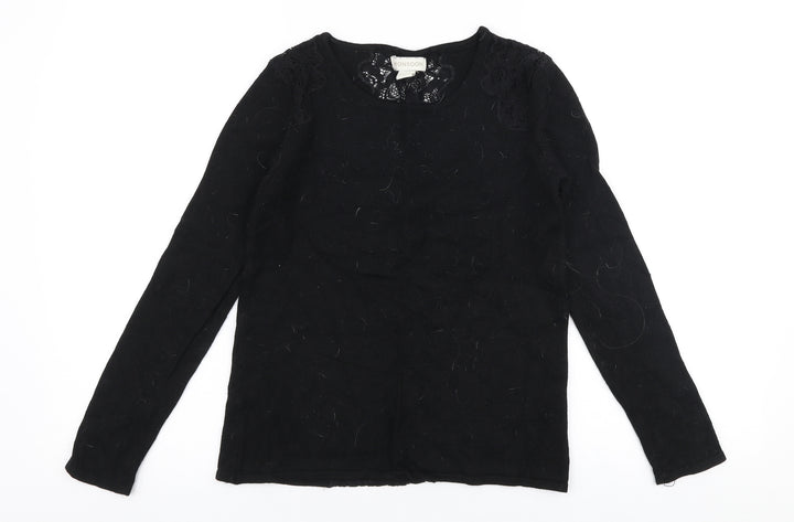 Monsoon Womens Black Round Neck  Viscose Pullover Jumper Size 8