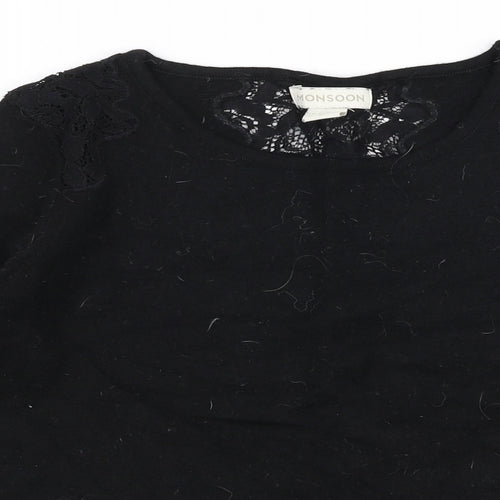 Monsoon Womens Black Round Neck  Viscose Pullover Jumper Size 8
