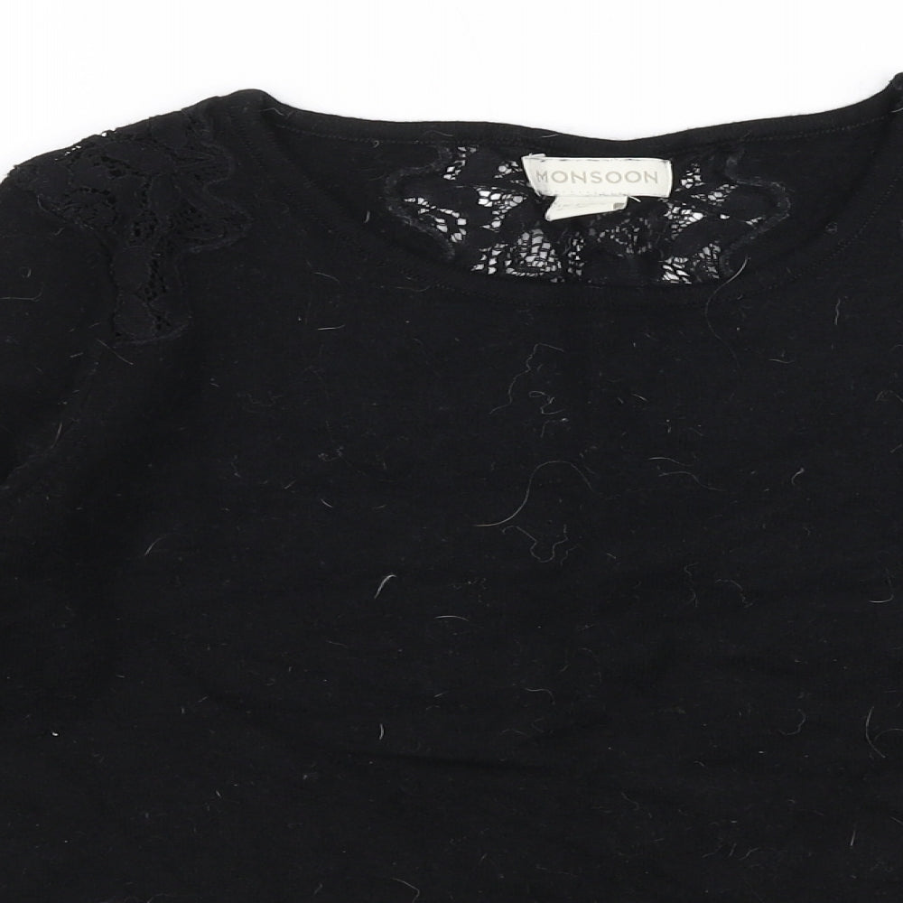 Monsoon Womens Black Round Neck  Viscose Pullover Jumper Size 8