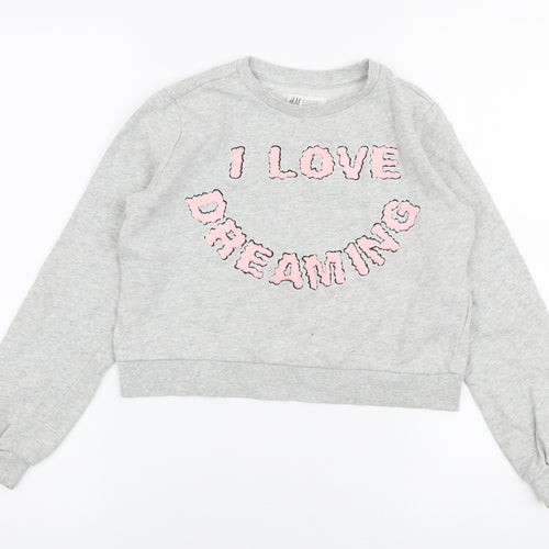 H&M Girls Grey  Cotton Pullover Sweatshirt Size 9-10 Years  Pullover - I love dreaming