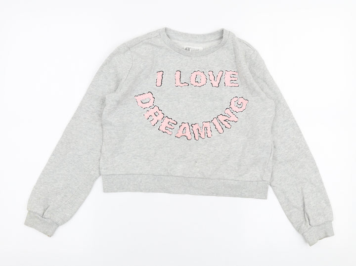 H&M Girls Grey  Cotton Pullover Sweatshirt Size 9-10 Years  Pullover - I love dreaming