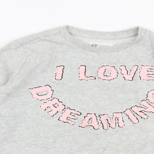 H&M Girls Grey  Cotton Pullover Sweatshirt Size 9-10 Years  Pullover - I love dreaming