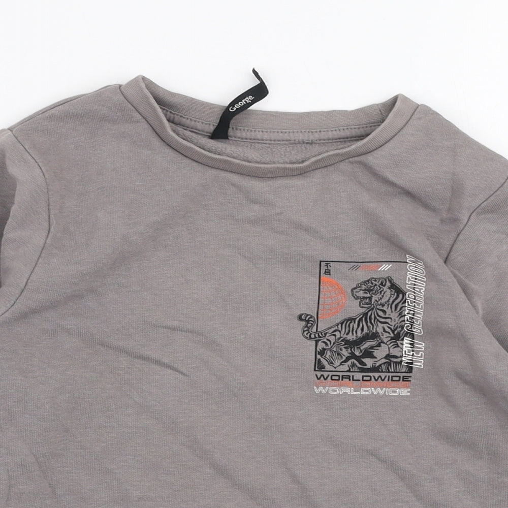 George Boys Grey  Cotton Pullover Sweatshirt Size 5-6 Years  Pullover - Tiger