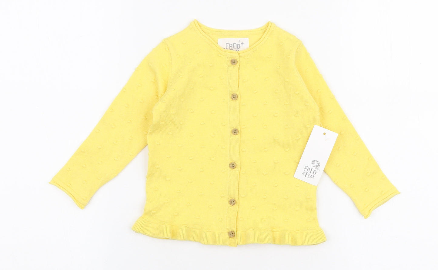 F&F Girls Yellow  Cotton Cardigan Jumper Size 9-12 Months  Button