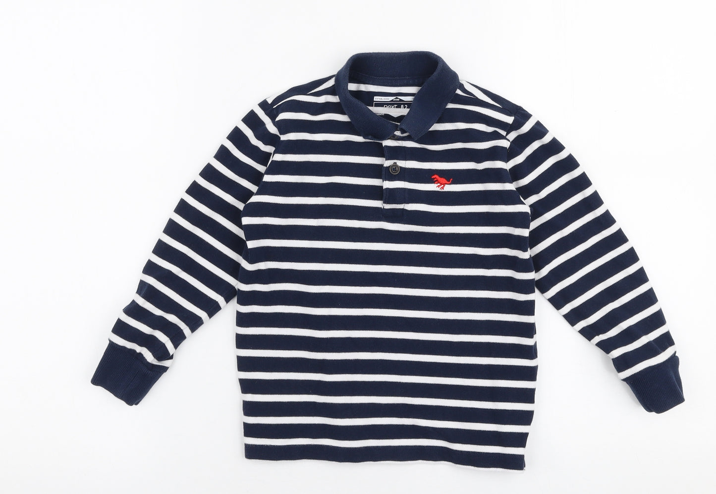 NEXT Boys Blue Striped 100% Cotton Basic Polo Size 5-6 Years Collared Button