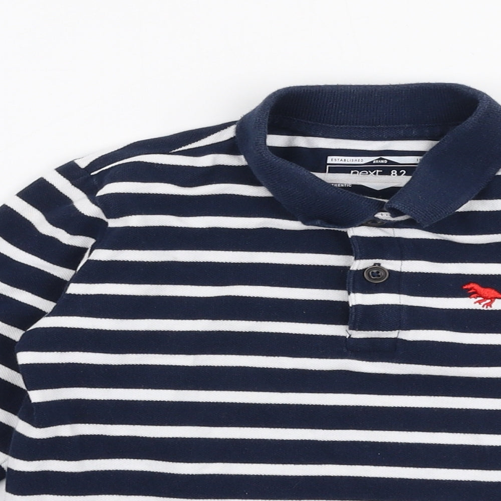NEXT Boys Blue Striped 100% Cotton Basic Polo Size 5-6 Years Collared Button