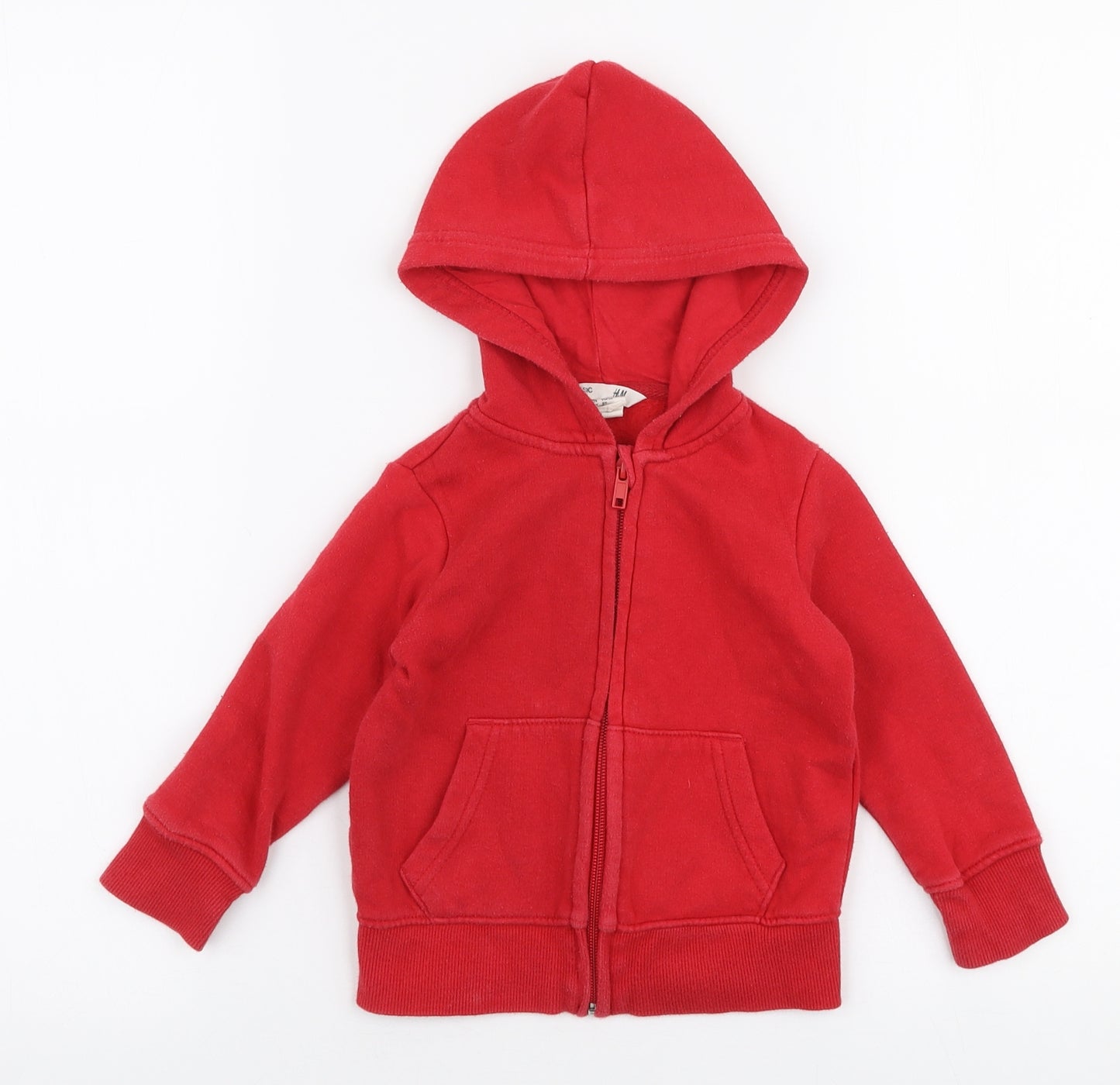 H&M Boys Red  Cotton Jersey T-Shirt Size 18-24 Months Round Neck Zip - Hoodie