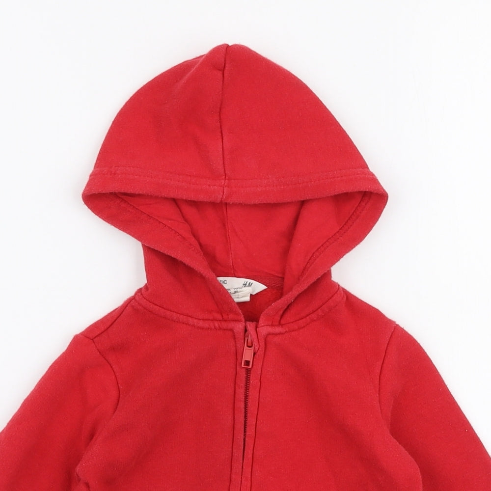 H&M Boys Red  Cotton Jersey T-Shirt Size 18-24 Months Round Neck Zip - Hoodie