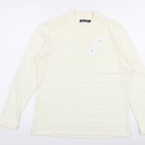 Bonmarche Womens Ivory High Neck  Polyester Pullover Jumper Size S