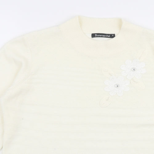 Bonmarche Womens Ivory High Neck  Polyester Pullover Jumper Size S