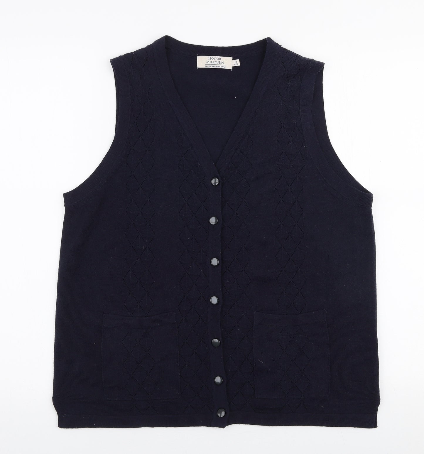 Honor Millburn Womens Blue V-Neck  Acrylic Vest Jumper Size M