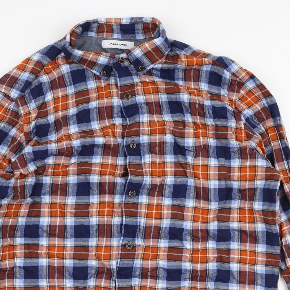 JACK & JONES Mens Multicoloured Check Cotton  Button-Up Size M Collared Button