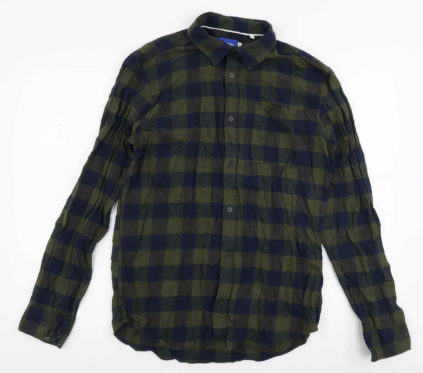 JACK & JONES Mens Green Check Cotton  Button-Up Size L Collared Button